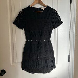 Michael Kors Black Eyelet Cotton Dress With Drawstring